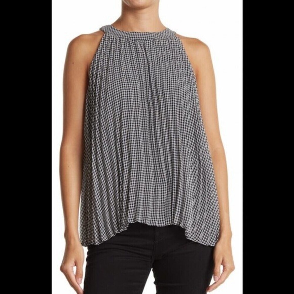Catherine Malandrino Pleated Gingham Sleeveless Blouse Lined Size S New